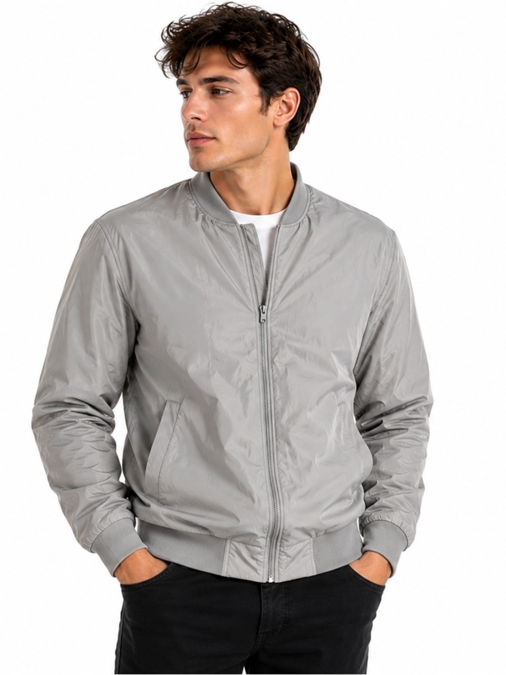 Urban Heritage Men's Light Gray Bomber Jacket